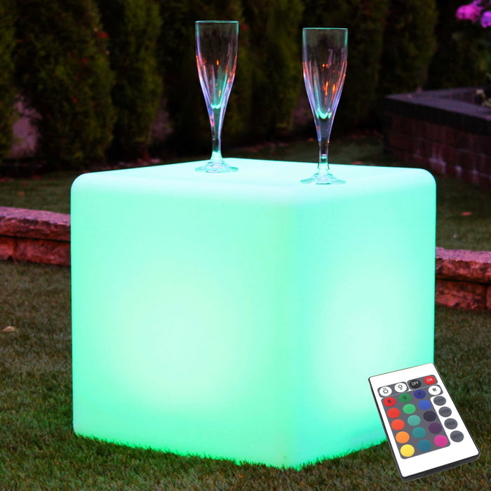 LED Würfel Hocker Wasserdicht Outdoor IP65, 40cm Sitzwürfel Tisch RGB